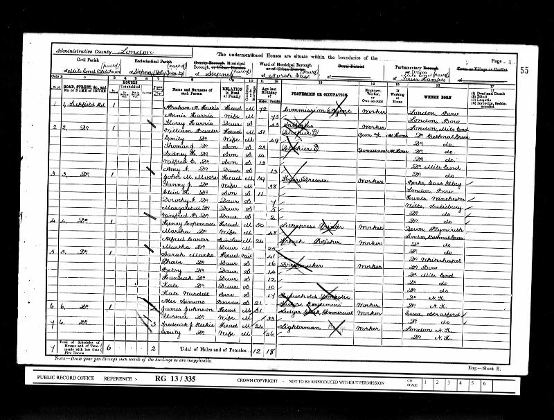 Moore (Fanny Jane nee Repington) 1901 Census